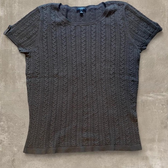 Talbots Sweaters - Talbots Brown Cable Knit Short Sleeve Sweater Top Size Medium Classic